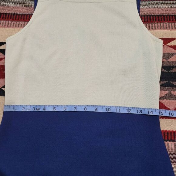St. John Milano Colorblock Knit Dress Sz 4 Mint Blue Burgundy Sleeveless Sheath - Picture 8 of 10